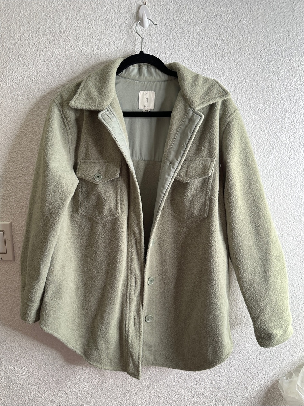 Joie Light Sage Green Button-Front Fleece Jacket size M